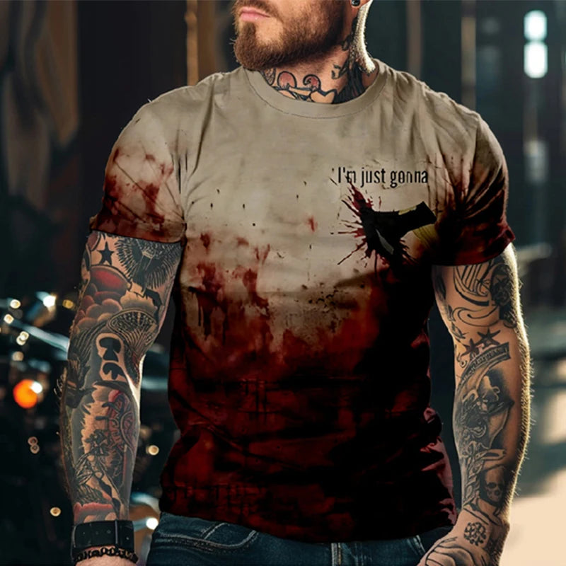 Halloween Horror Men's T-Shirts Blood 3D Print O-Neck Short Sleeve T Shirt Oversized Tees Harajuku Tops Unisex Spoof Clothing