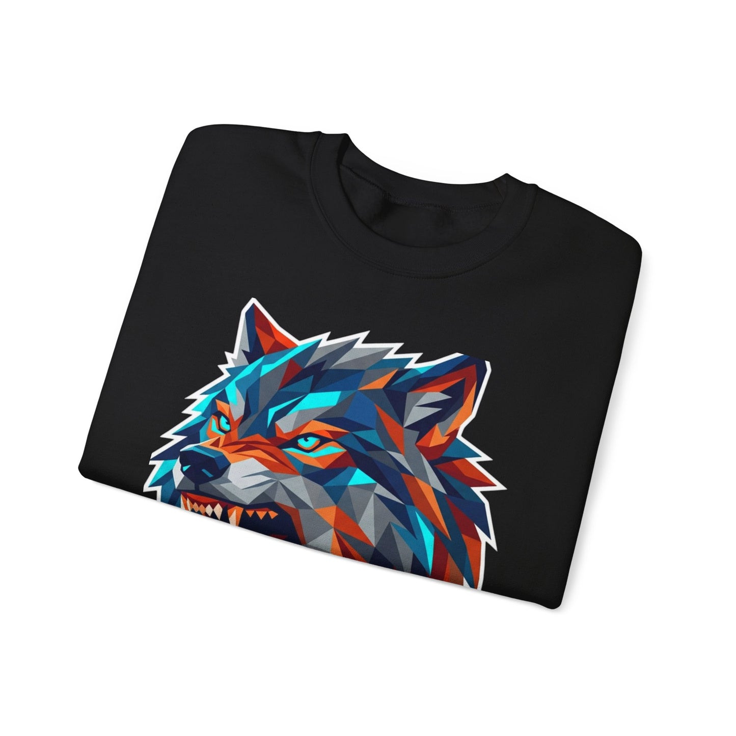 Geometric Wolf Head Crewneck Sweatshirt — Colorful Fierce Wolf Graphic
