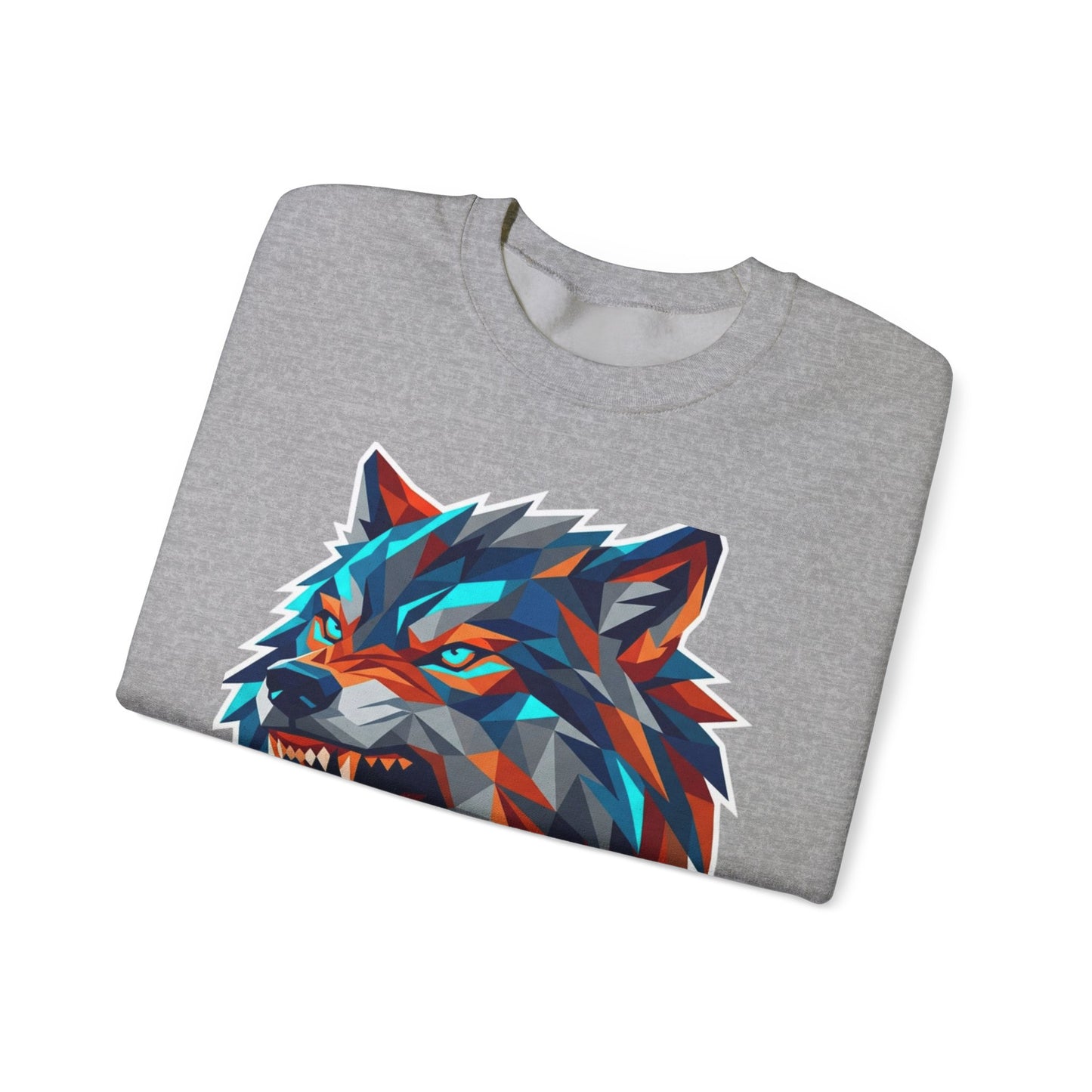 Geometric Wolf Head Crewneck Sweatshirt — Colorful Fierce Wolf Graphic