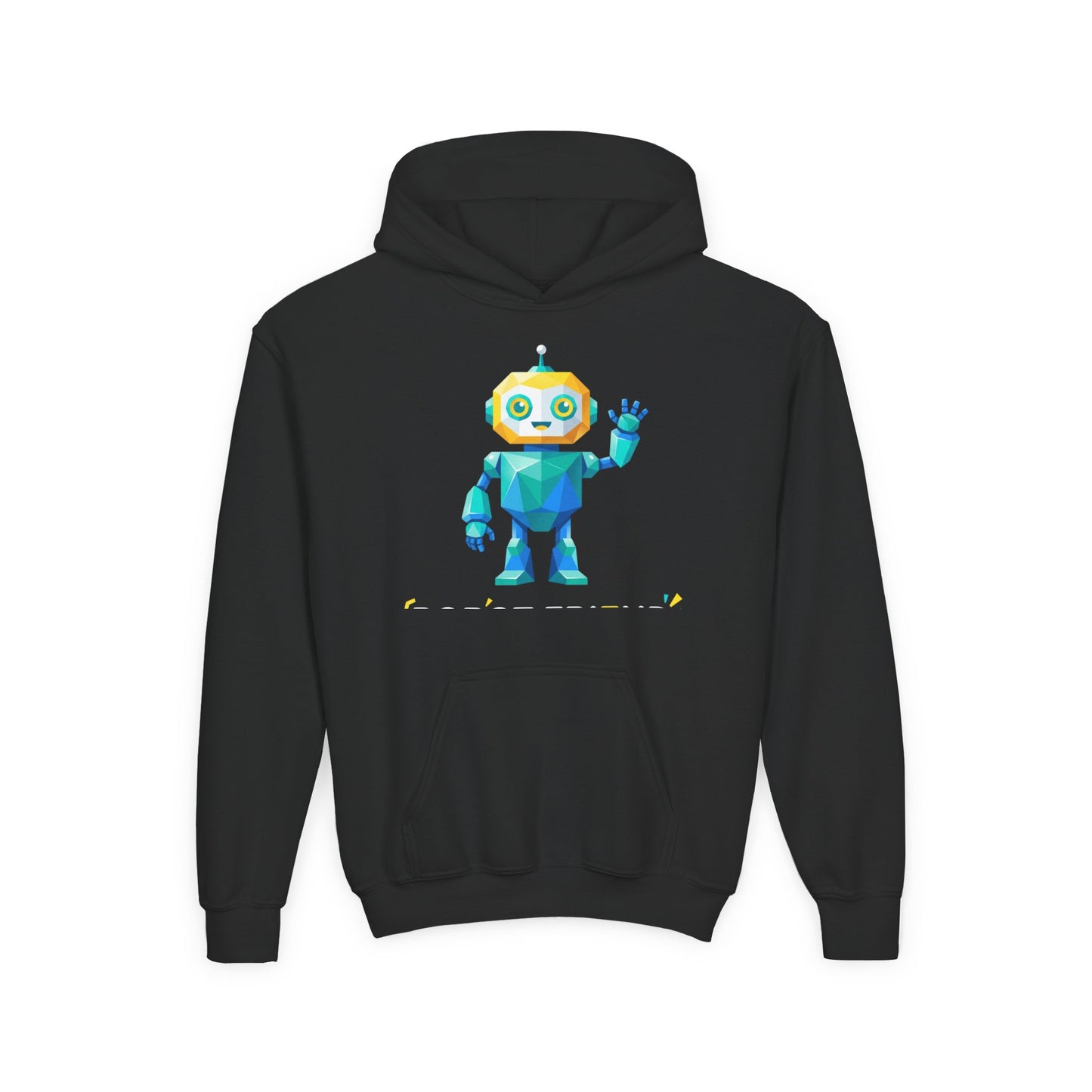 Youth Hoodie — Colorful Robot Front & "Level Up" Retro Gamer Back Design