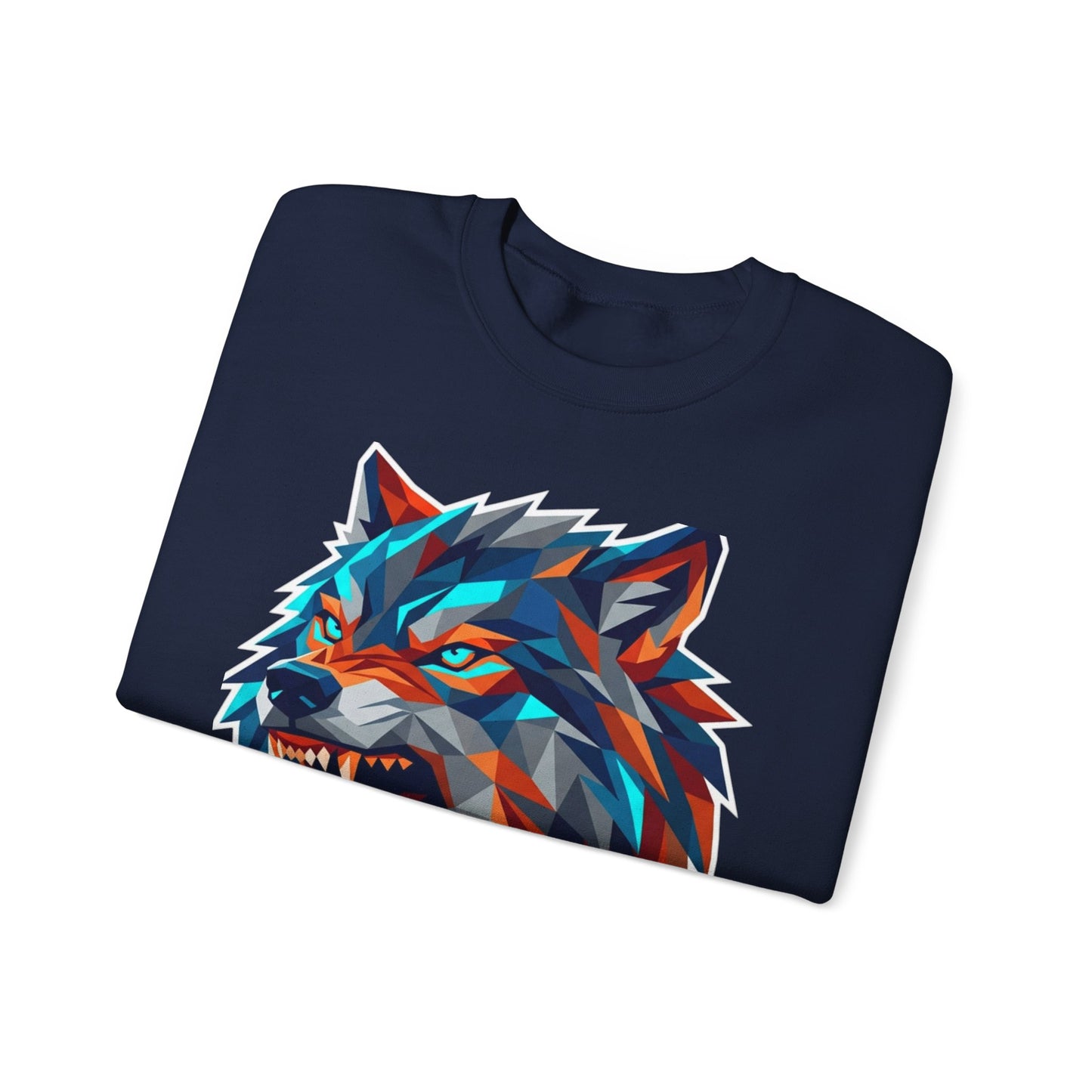 Geometric Wolf Head Crewneck Sweatshirt — Colorful Fierce Wolf Graphic
