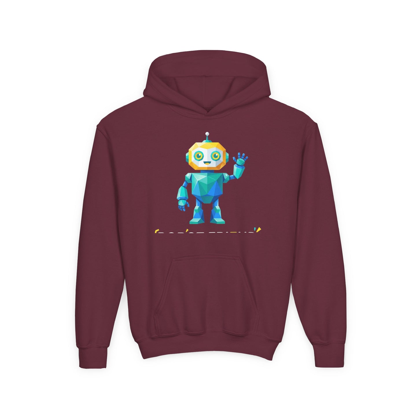 Youth Hoodie — Colorful Robot Front & "Level Up" Retro Gamer Back Design