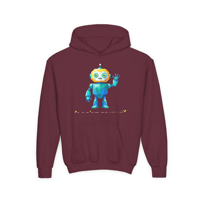 Youth Hoodie — Colorful Robot Front & "Level Up" Retro Gamer Back Design