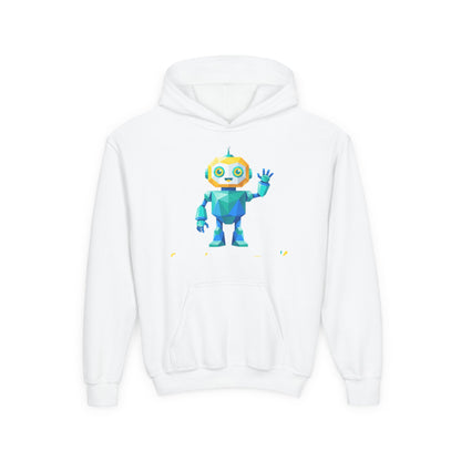 Youth Hoodie — Colorful Robot Front & "Level Up" Retro Gamer Back Design
