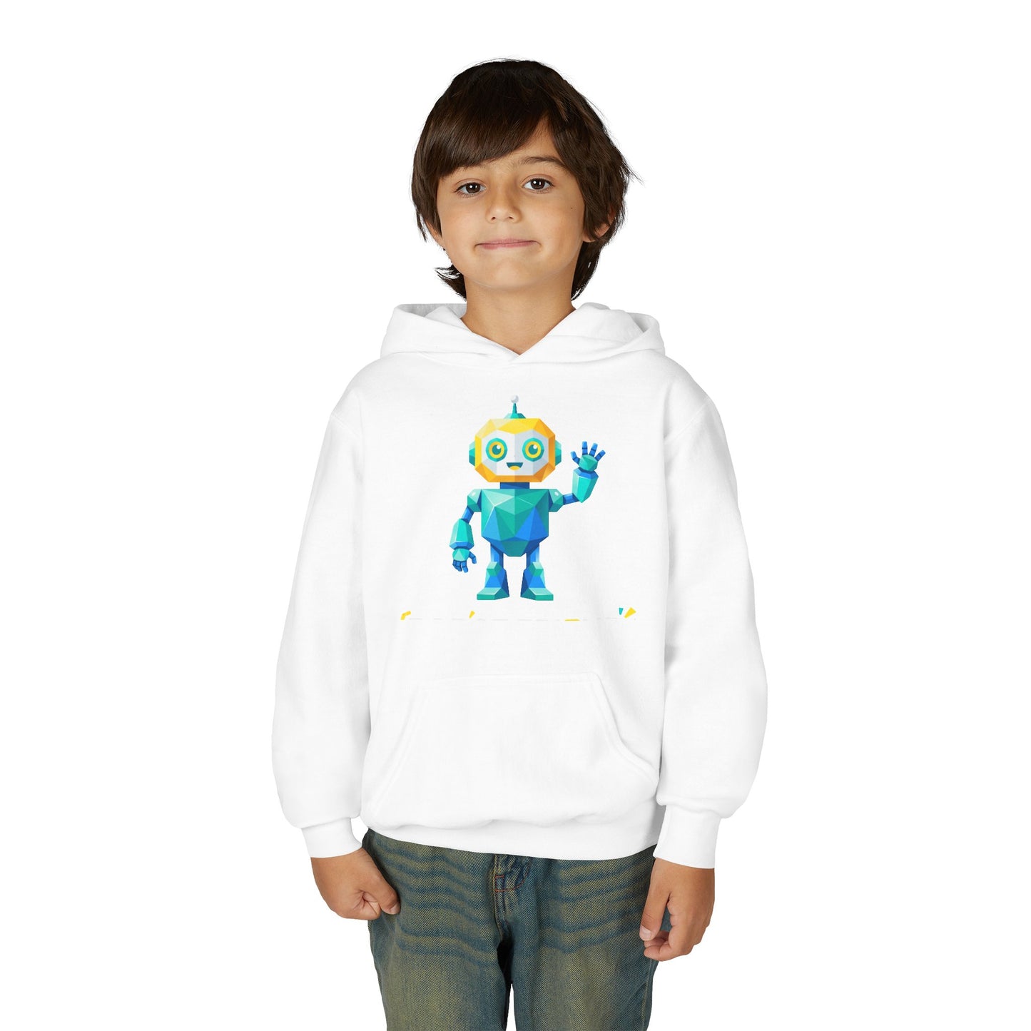 Youth Hoodie — Colorful Robot Front & "Level Up" Retro Gamer Back Design