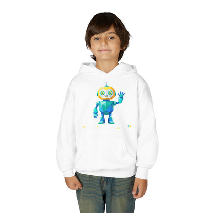 Youth Hoodie — Colorful Robot Front & "Level Up" Retro Gamer Back Design