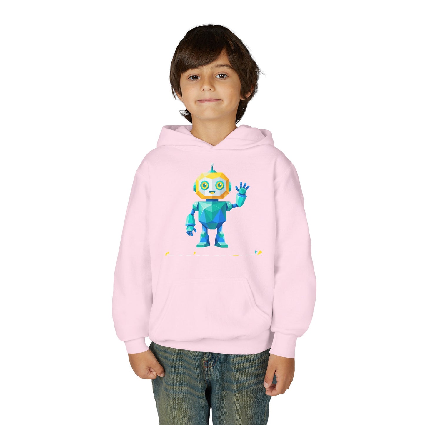 Youth Hoodie — Colorful Robot Front & "Level Up" Retro Gamer Back Design