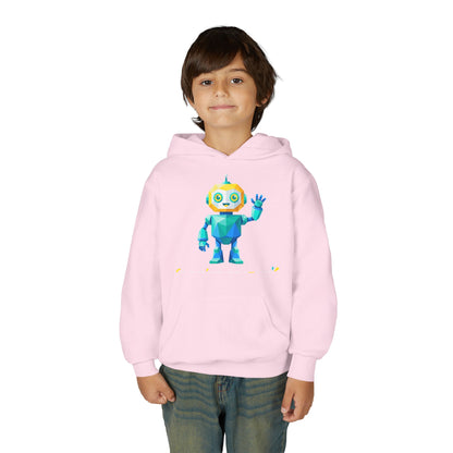 Youth Hoodie — Colorful Robot Front & "Level Up" Retro Gamer Back Design