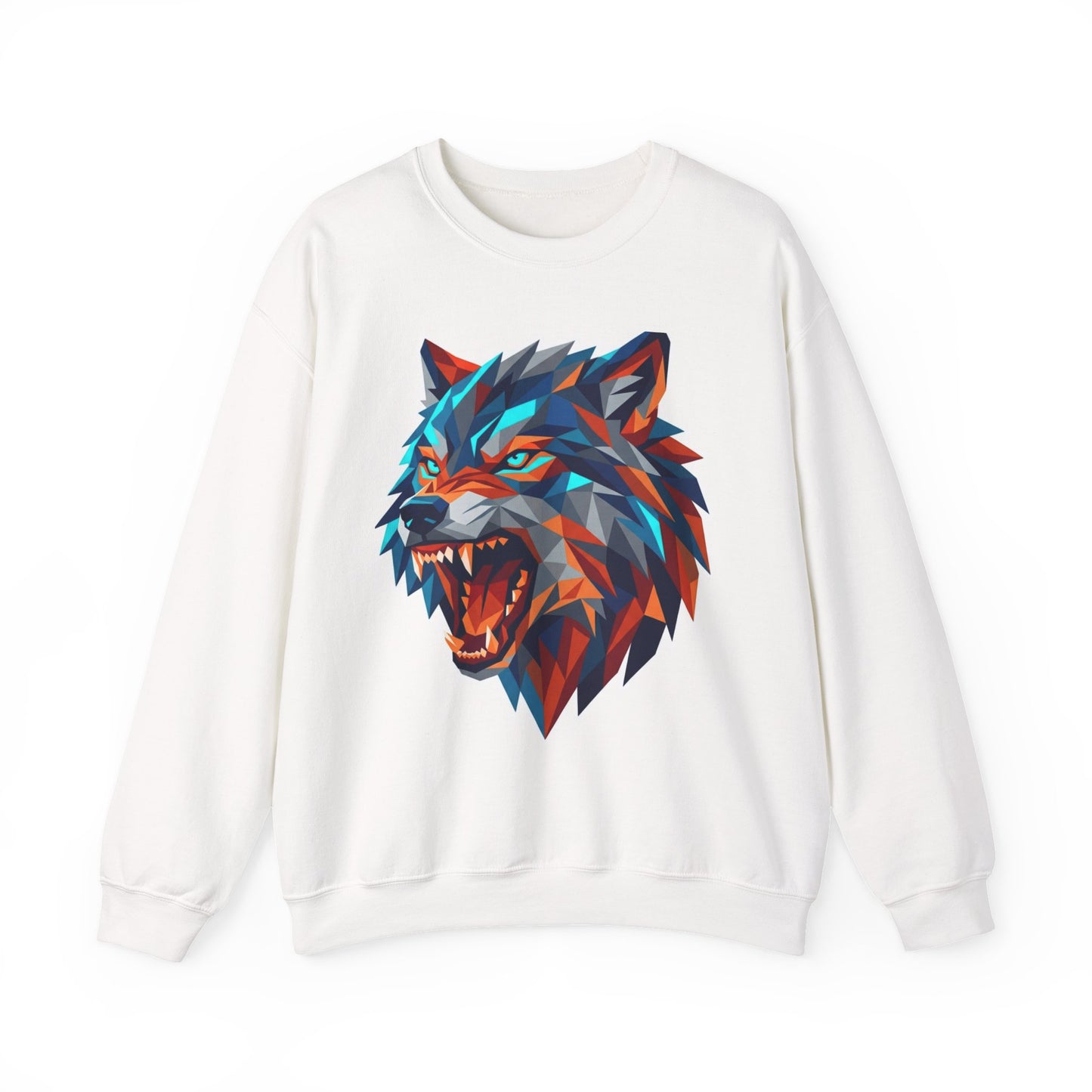Geometric Wolf Head Crewneck Sweatshirt — Colorful Fierce Wolf Graphic
