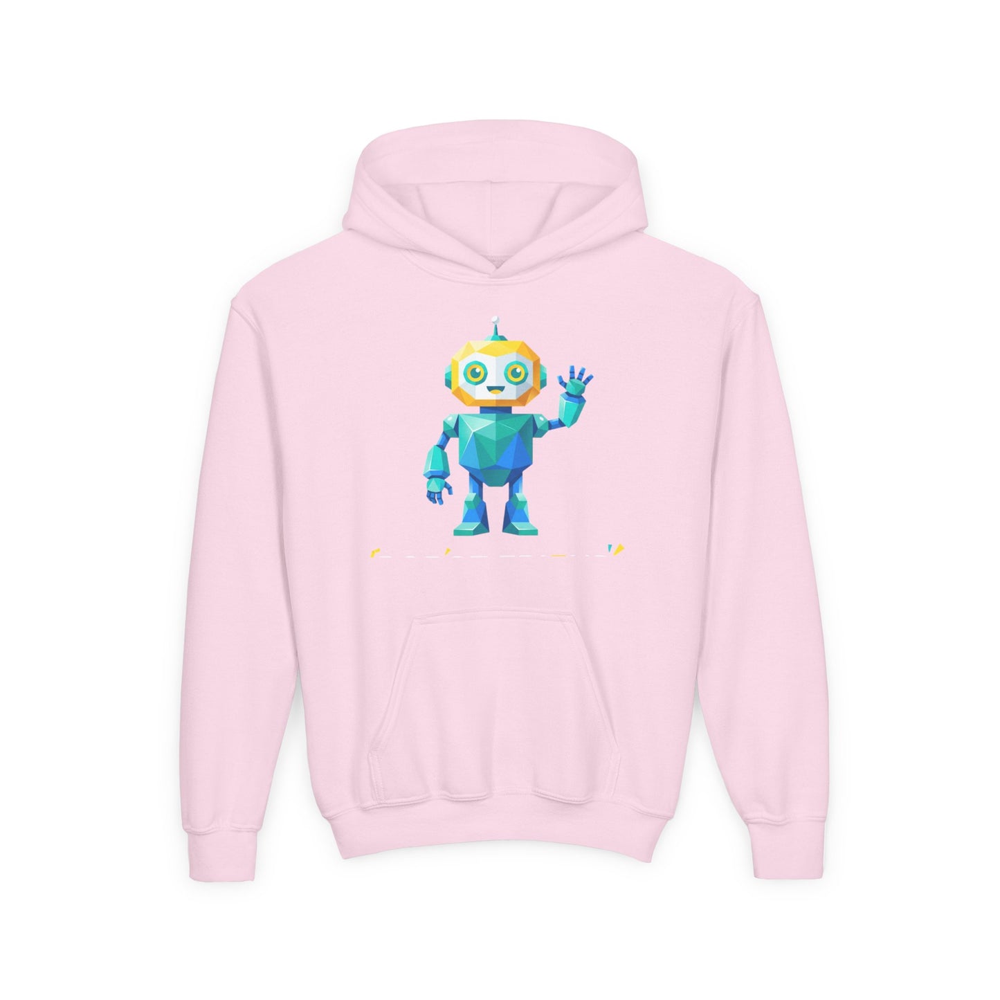 Youth Hoodie — Colorful Robot Front & "Level Up" Retro Gamer Back Design