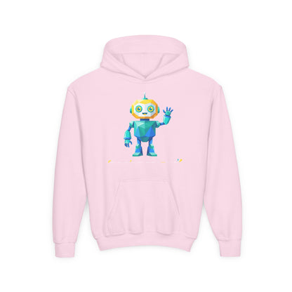 Youth Hoodie — Colorful Robot Front & "Level Up" Retro Gamer Back Design