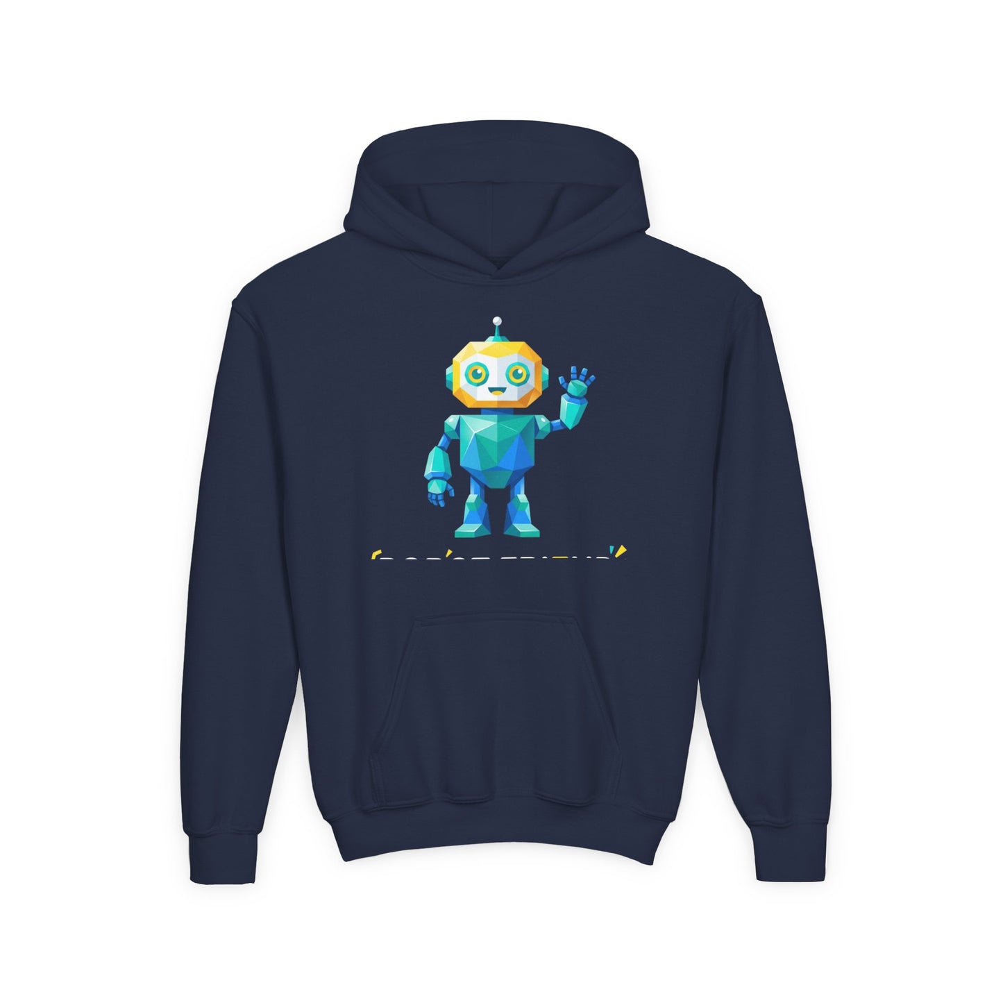 Youth Hoodie — Colorful Robot Front & "Level Up" Retro Gamer Back Design