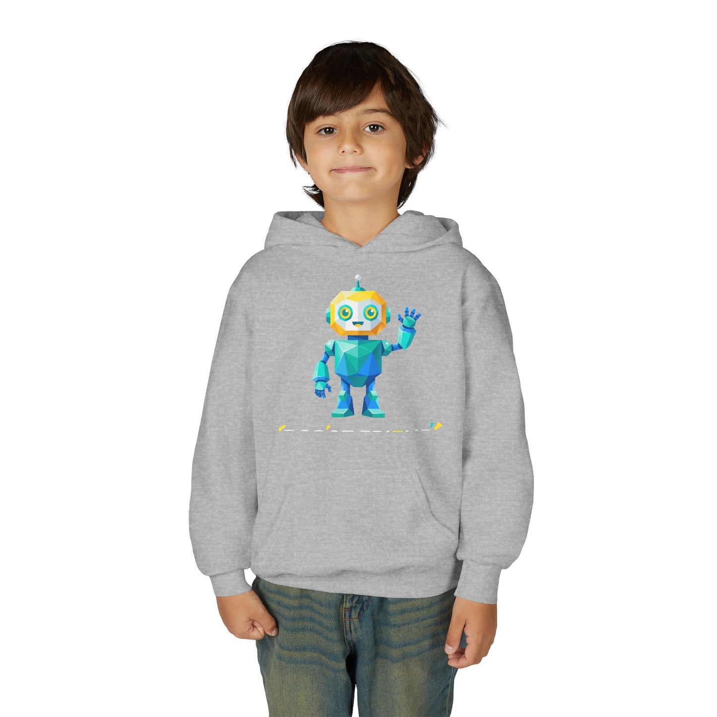 Youth Hoodie — Colorful Robot Front & "Level Up" Retro Gamer Back Design