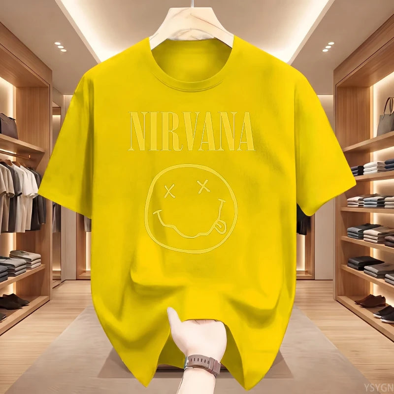 New Nirvana Rock Band Men's 100%cotton T-shirt Hip-hop Style Men's and Women's Oversized Y2K Tee Casual Loose Outdoor Street