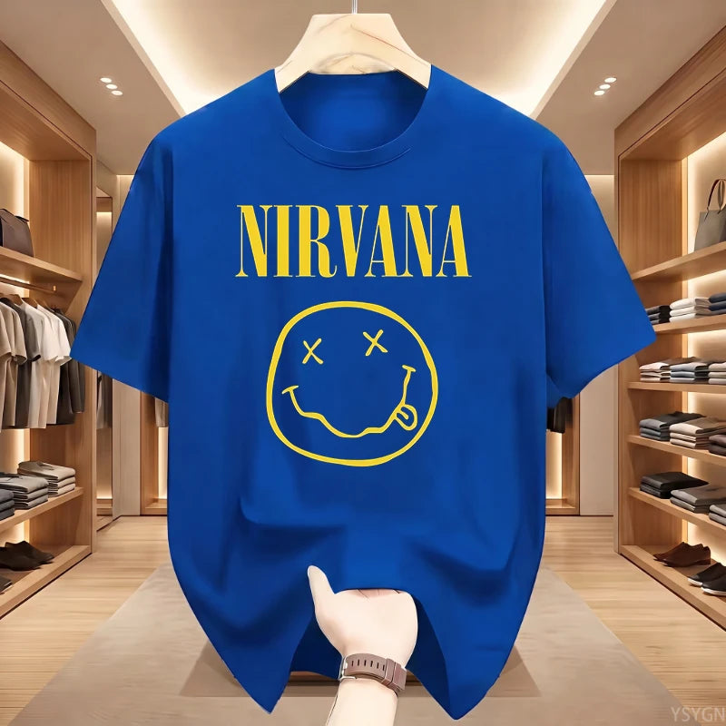 New Nirvana Rock Band Men's 100%cotton T-shirt Hip-hop Style Men's and Women's Oversized Y2K Tee Casual Loose Outdoor Street