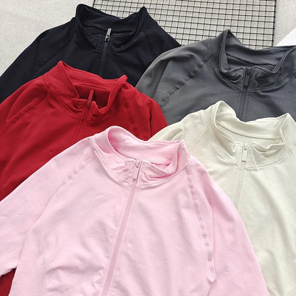 Women's Stand Collar Seamless Workout Jacket - Slim Fit Zip Front Yoga Gym Training Top