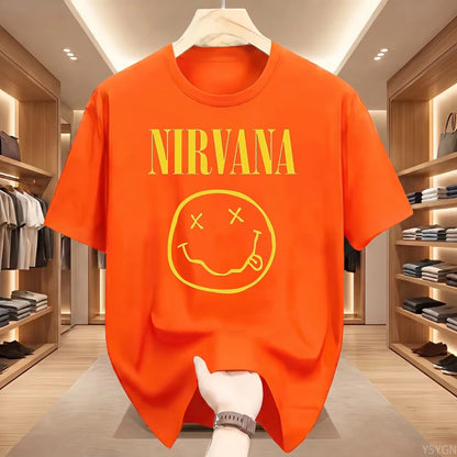 New Nirvana Rock Band Men's 100%cotton T-shirt Hip-hop Style Men's and Women's Oversized Y2K Tee Casual Loose Outdoor Street
