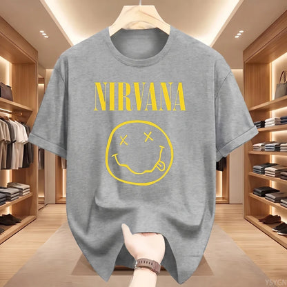 New Nirvana Rock Band Men's 100%cotton T-shirt Hip-hop Style Men's and Women's Oversized Y2K Tee Casual Loose Outdoor Street