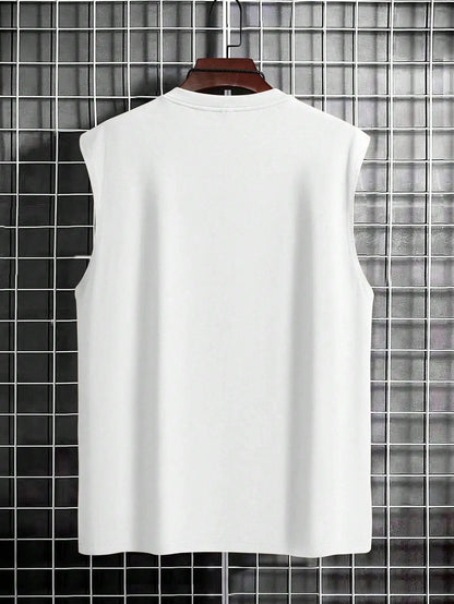 100% pure cotton men's summer fashionable casual sports loose personality pattern printed breathable round neck sleeveless vest