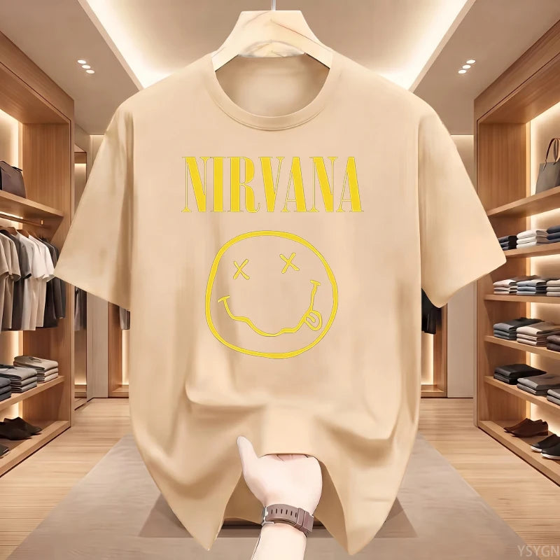 New Nirvana Rock Band Men's 100%cotton T-shirt Hip-hop Style Men's and Women's Oversized Y2K Tee Casual Loose Outdoor Street