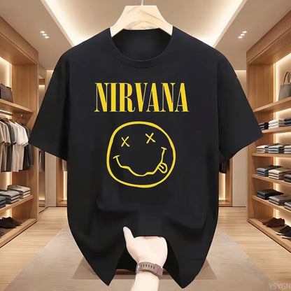 New Nirvana Rock Band Men's 100%cotton T-shirt Hip-hop Style Men's and Women's Oversized Y2K Tee Casual Loose Outdoor Street