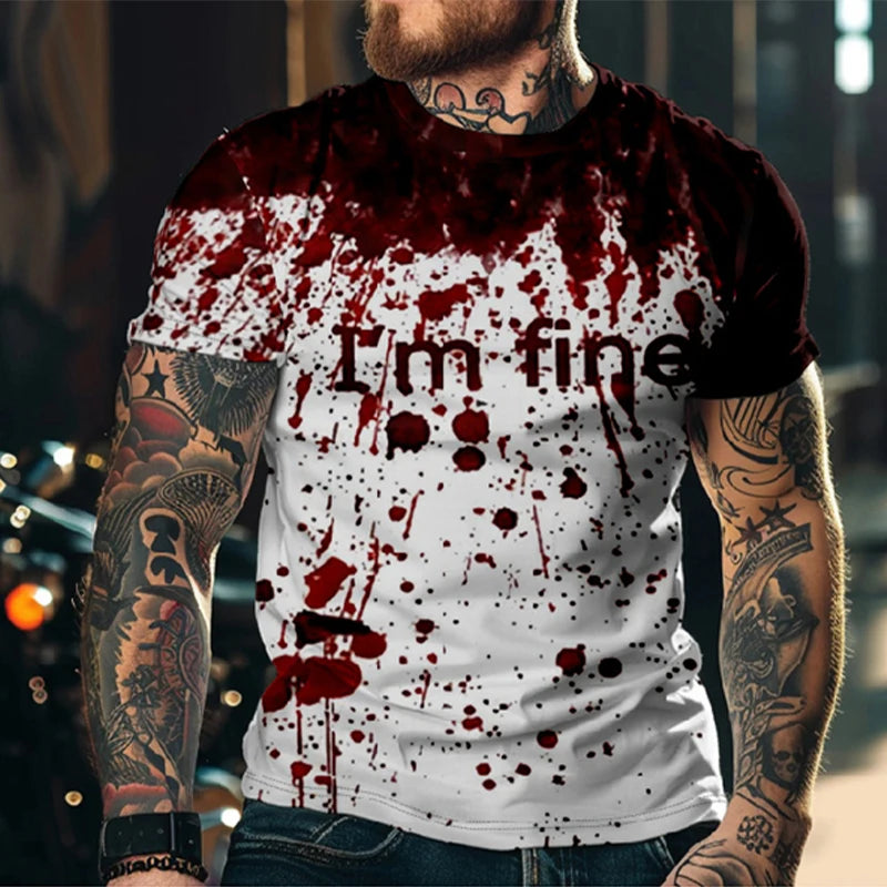 Halloween Horror Men's T-Shirts Blood 3D Print O-Neck Short Sleeve T Shirt Oversized Tees Harajuku Tops Unisex Spoof Clothing