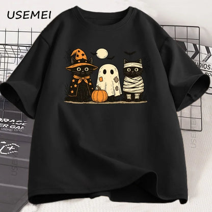 Black Cat Pumpkin Tshirt Ghots Gothic Fall Cat Mama T Shirt Halloween Spooky Season Pritned T-shirt Unisex Cotton Short Sleeve