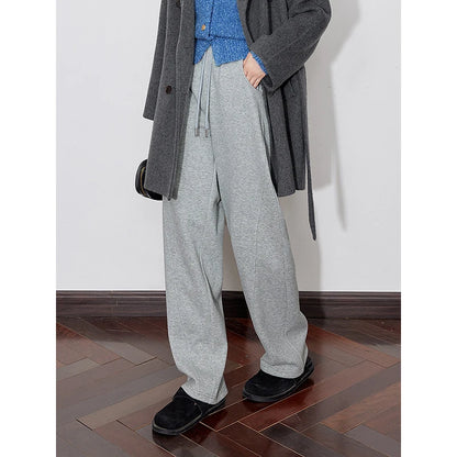 TOYOUTH Women Fleece Casual Pants 2026 Autumn Winter New Drawstring Elastic Waist Warm Straight Wide Leg Black Banana Pants