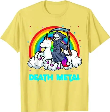 Death Metal Unicorn T-Shirt Funny Brutal Death Metal Nutrition Facts Concert Tee Gift Rainbow Grim Reaper Cool Halloween Costume