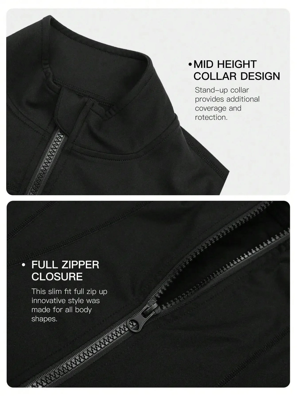 Stand Collar FULL Zipper Sports Long Sleeve Sweatshirt With Thumbholes Fall SweatshirtsPlus Size Sports Top, Women's Plus Zip Up