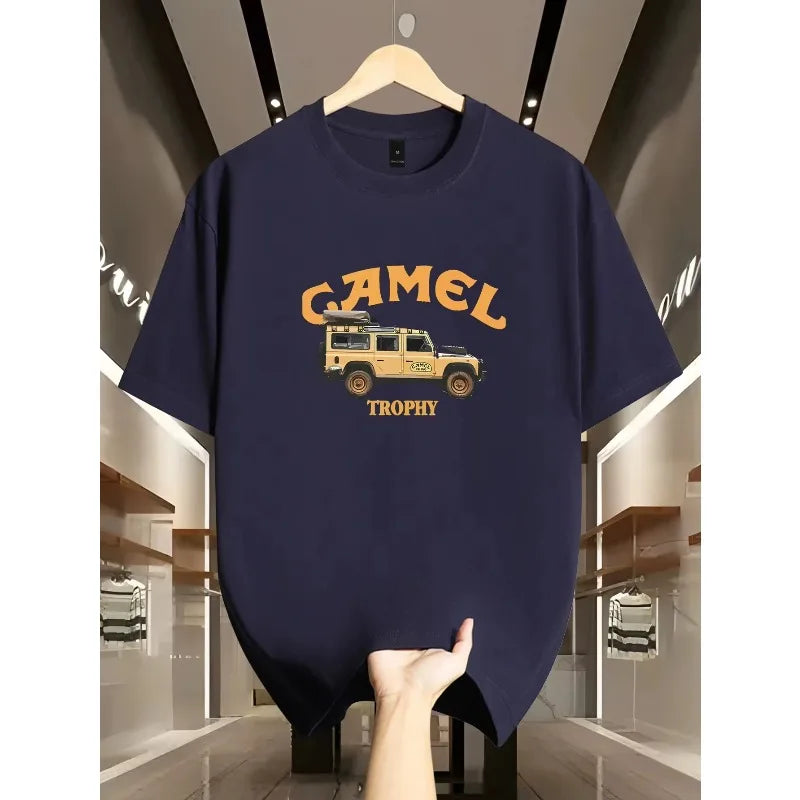 Men's Vintage Camel Trophy Car Print T-Shirt Casual Streetwear Cotton Short Sleeve Summer Tees