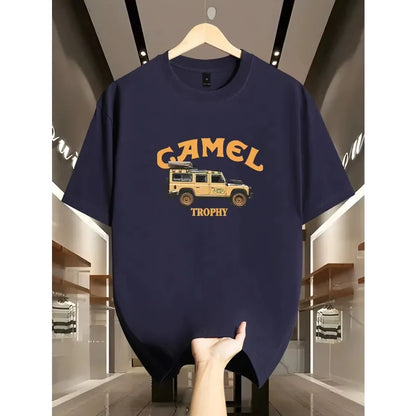 Men's Vintage Camel Trophy Car Print T-Shirt Casual Streetwear Cotton Short Sleeve Summer Tees