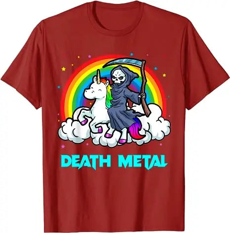Death Metal Unicorn T-Shirt Funny Brutal Death Metal Nutrition Facts Concert Tee Gift Rainbow Grim Reaper Cool Halloween Costume