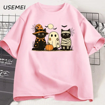 Black Cat Pumpkin Tshirt Ghots Gothic Fall Cat Mama T Shirt Halloween Spooky Season Pritned T-shirt Unisex Cotton Short Sleeve