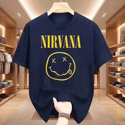 New Nirvana Rock Band Men's 100%cotton T-shirt Hip-hop Style Men's and Women's Oversized Y2K Tee Casual Loose Outdoor Street