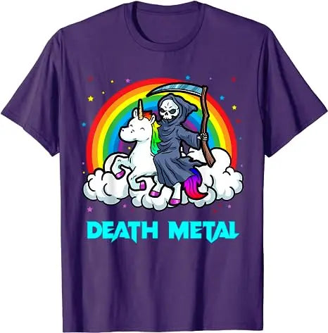Death Metal Unicorn T-Shirt Funny Brutal Death Metal Nutrition Facts Concert Tee Gift Rainbow Grim Reaper Cool Halloween Costume