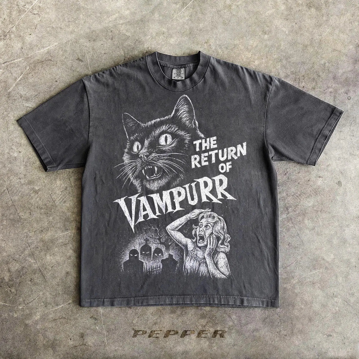 Retro Bloodsucking Cat Halloween T-shirt, Unisex Fun T-shirt, Men's T-shirt, Summer New Item Suitable for Both Men and Women