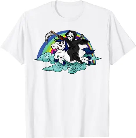 Death Metal Unicorn T-Shirt Funny Brutal Death Metal Nutrition Facts Concert Tee Gift Rainbow Grim Reaper Cool Halloween Costume