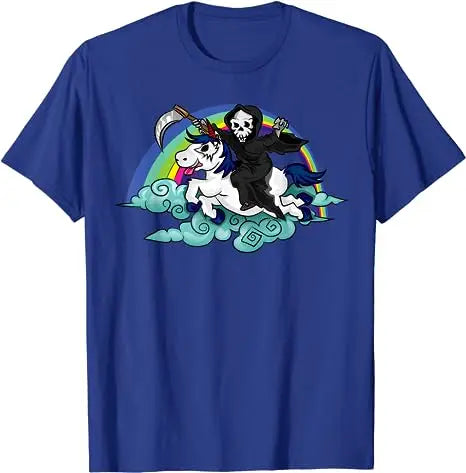 Death Metal Unicorn T-Shirt Funny Brutal Death Metal Nutrition Facts Concert Tee Gift Rainbow Grim Reaper Cool Halloween Costume