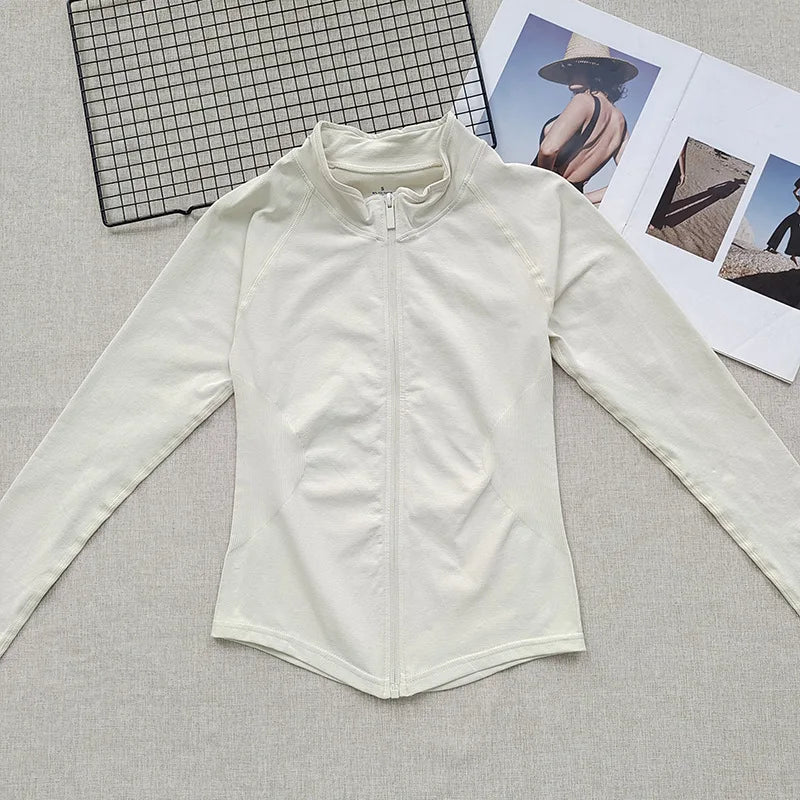 Women's Stand Collar Seamless Workout Jacket - Slim Fit Zip Front Yoga Gym Training Top
