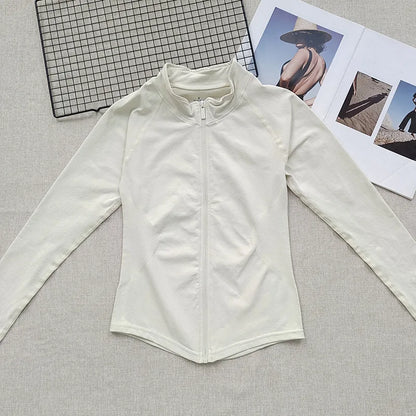 Women's Stand Collar Seamless Workout Jacket - Slim Fit Zip Front Yoga Gym Training Top