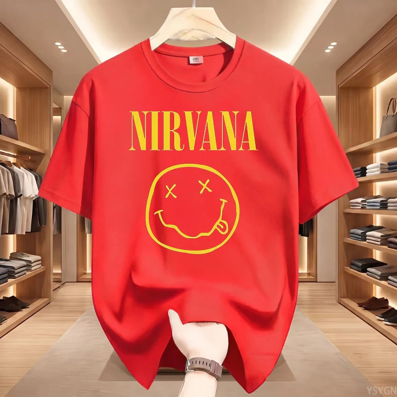 New Nirvana Rock Band Men's 100%cotton T-shirt Hip-hop Style Men's and Women's Oversized Y2K Tee Casual Loose Outdoor Street