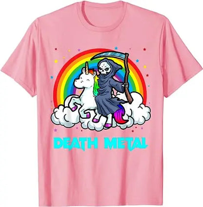Death Metal Unicorn T-Shirt Funny Brutal Death Metal Nutrition Facts Concert Tee Gift Rainbow Grim Reaper Cool Halloween Costume