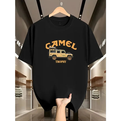 Men's Vintage Camel Trophy Car Print T-Shirt Casual Streetwear Cotton Short Sleeve Summer Tees