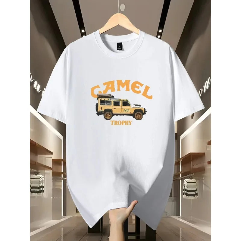 Men's Vintage Camel Trophy Car Print T-Shirt Casual Streetwear Cotton Short Sleeve Summer Tees