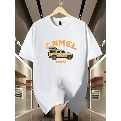 Men's Vintage Camel Trophy Car Print T-Shirt Casual Streetwear Cotton Short Sleeve Summer Tees