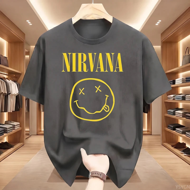 New Nirvana Rock Band Men's 100%cotton T-shirt Hip-hop Style Men's and Women's Oversized Y2K Tee Casual Loose Outdoor Street
