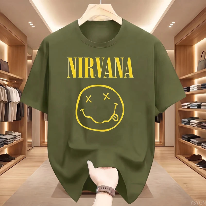 New Nirvana Rock Band Men's 100%cotton T-shirt Hip-hop Style Men's and Women's Oversized Y2K Tee Casual Loose Outdoor Street