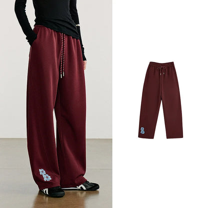 TOYOUTH Women Casual Sweatpants 2026 Autumn New Green Velvet Embroidered Drawstring Elastic Waist Sport Cotton Banana Pants
