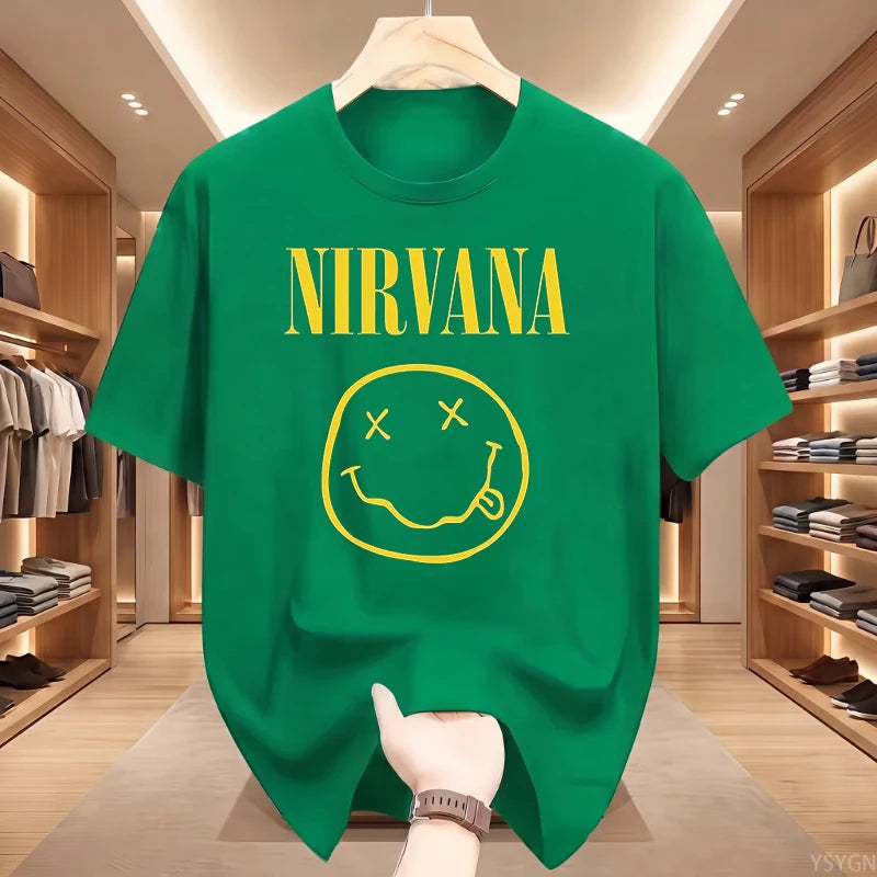 New Nirvana Rock Band Men's 100%cotton T-shirt Hip-hop Style Men's and Women's Oversized Y2K Tee Casual Loose Outdoor Street